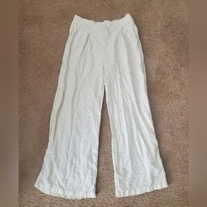white and black striped linen pants
